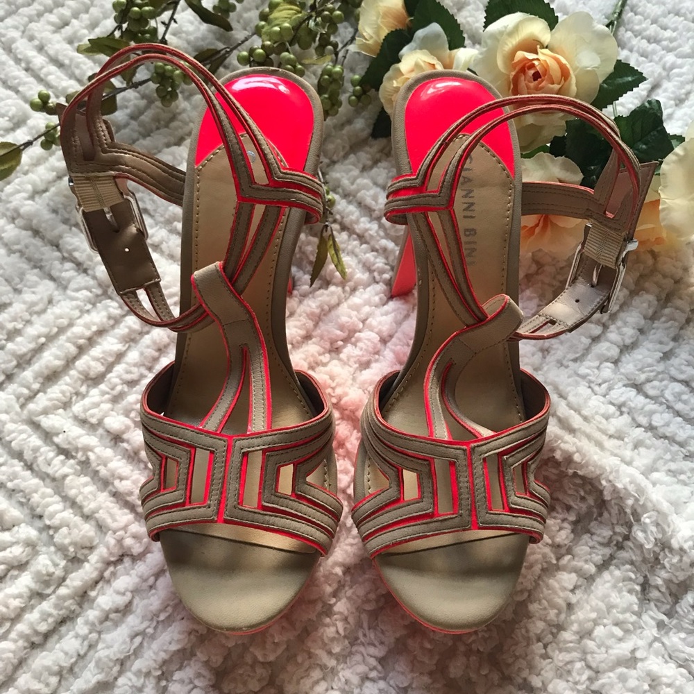 Neon Pink and Tan Platform Heel